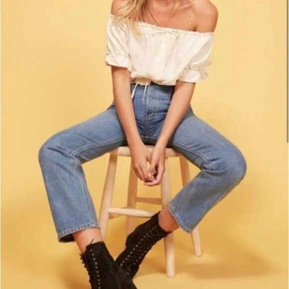 Reformation Cynthia High Waist Relaxed Jeans in Aegean Wash Size 25 - Picture 1 of 11